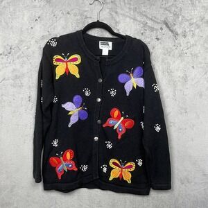 Vintage 90s Butterfly Cardigan Art Teacher Kitsch Sweater Medium Statement